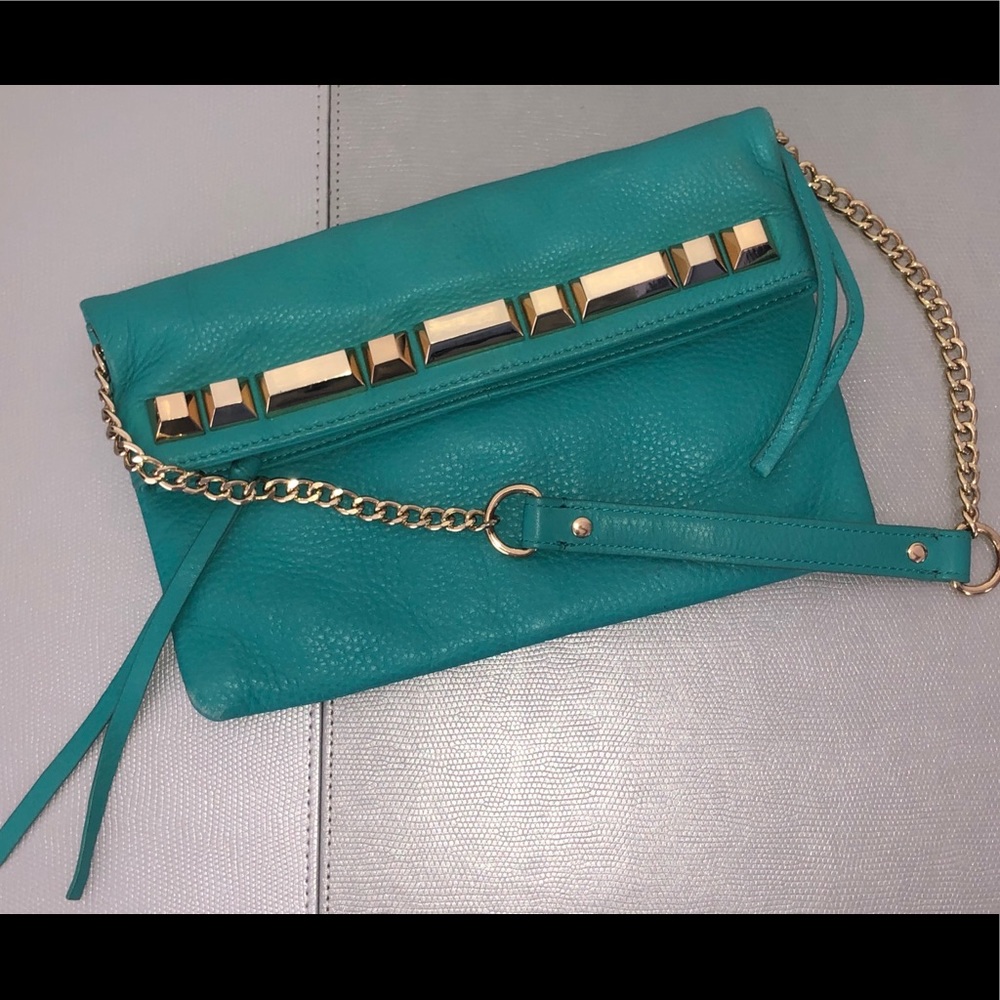 Teal Vince Camuto Dara Clutch with Gold Hardware